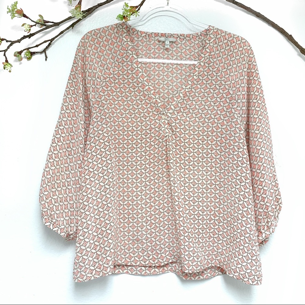 Joie 100% silk billowy sleeve printed top